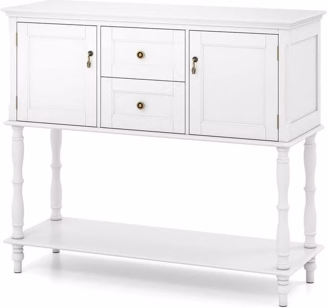Gymax White Console Table with 2 Drawers and Pine Wood Finish – 1