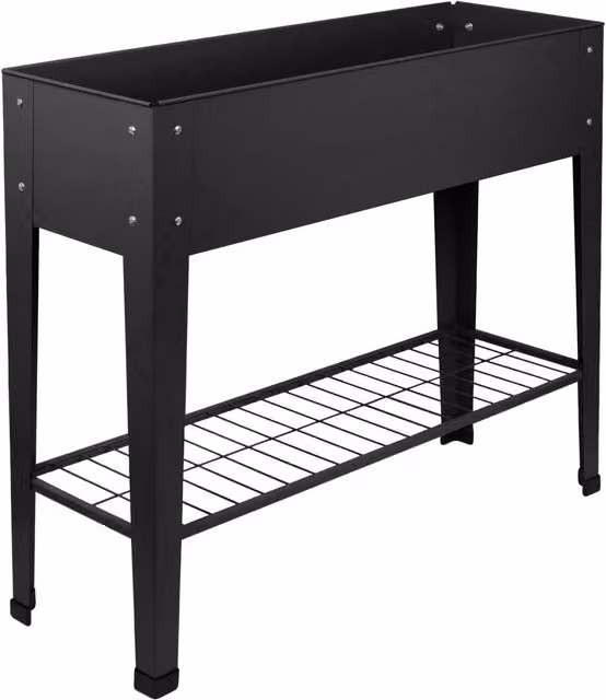 Harbour Housewares Elevated Raised Garden Bed with Legs and Storage Shelf in Anthracite Matt Galvanised Steel