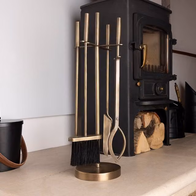 Charles Bentley Iron Fireside Companion Set with Stand in Gold and Yellow