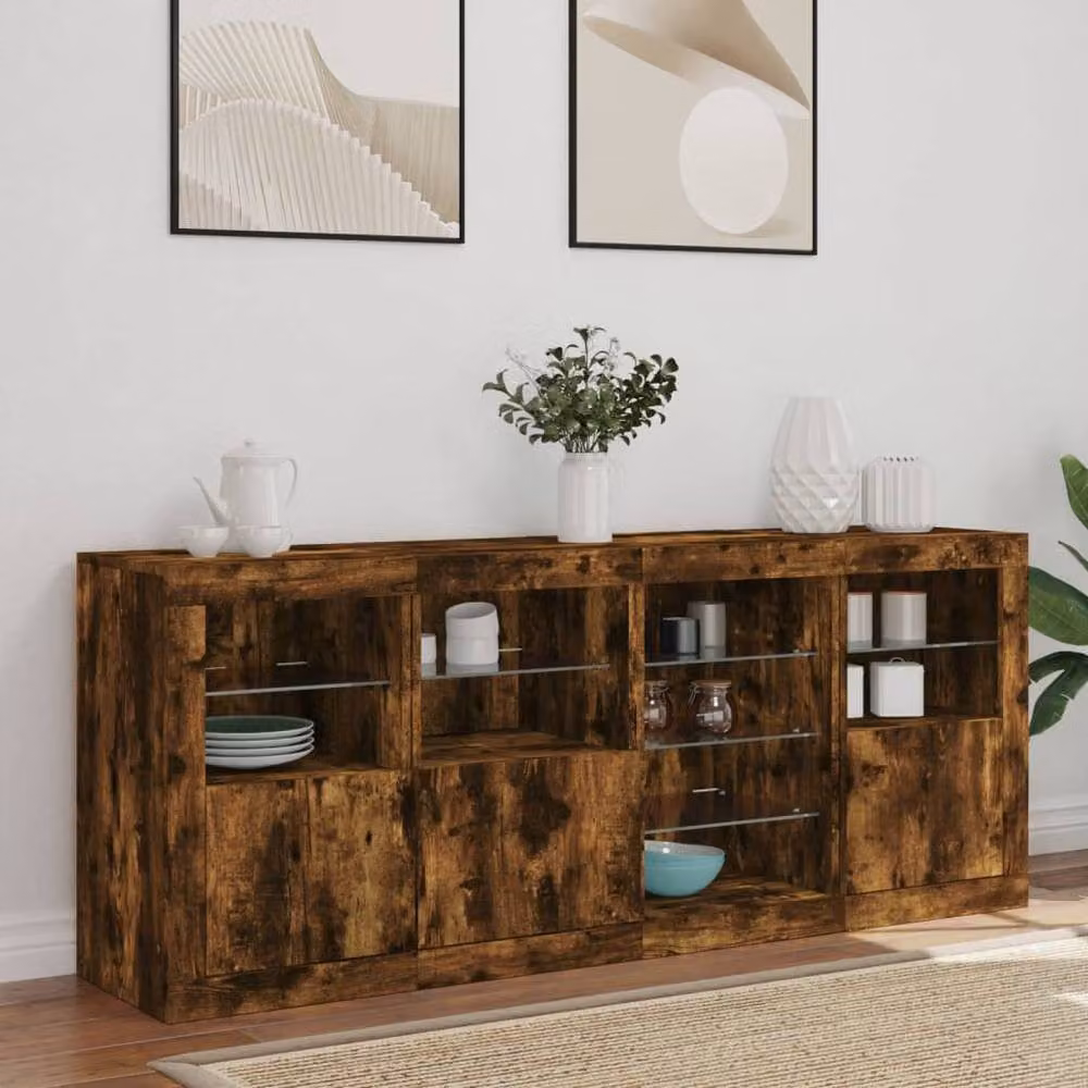 Berkfield Home Modern Smoked Oak Sideboard with Integrated LED Lights in Brown, W/D/H: 164 x 37 x 67 cm – 3
