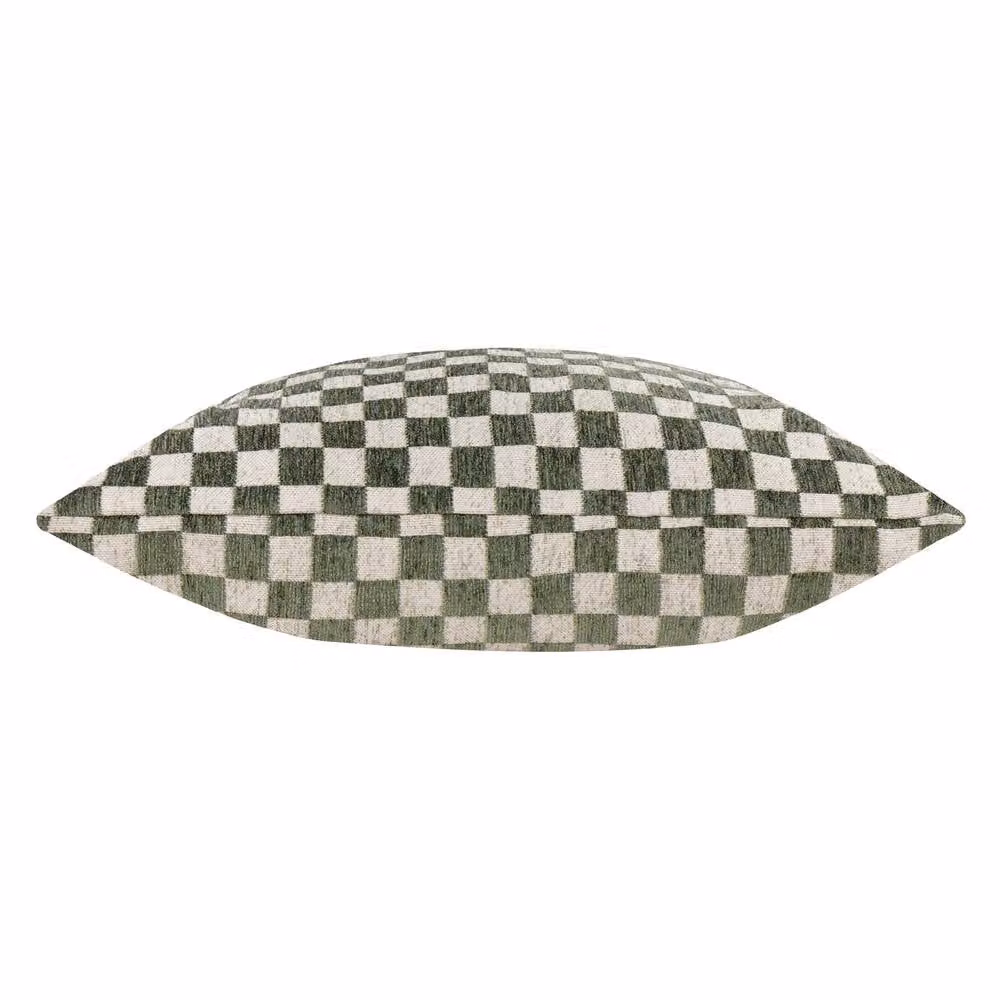 HOEM Larro Chenille Checkerboard Decorative Cushion, Green, Multicolour, Beige, W/D/H: 45 x 45 x 45 cm – 3
