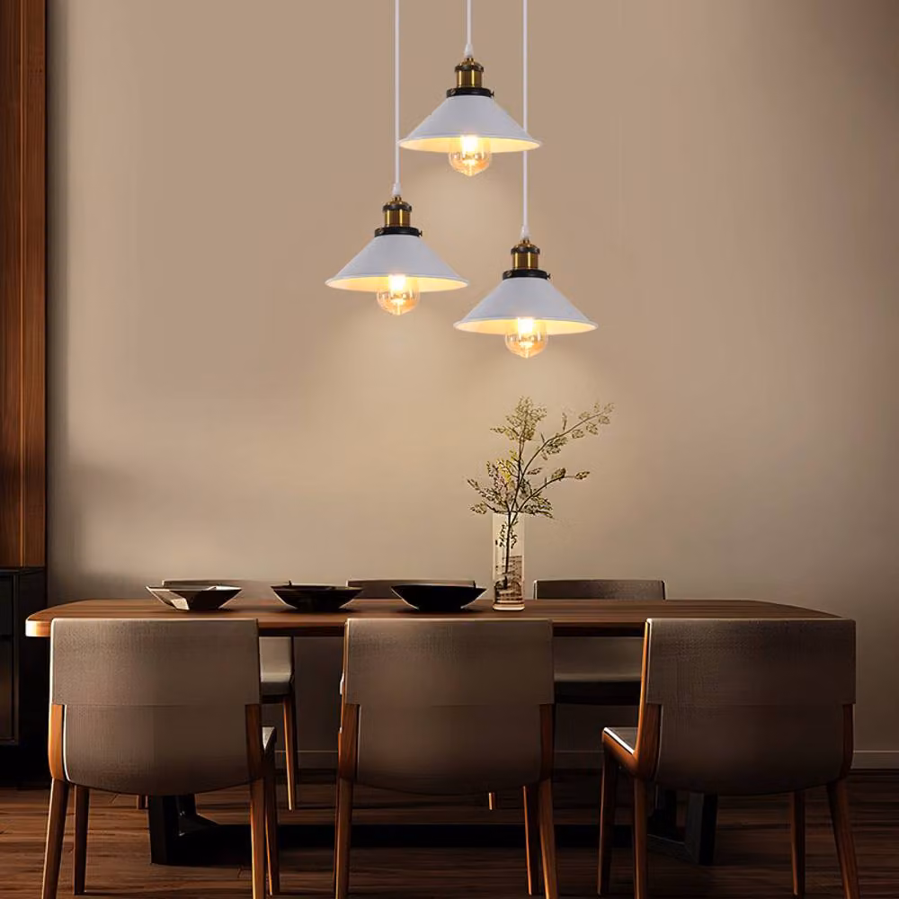 COMELY Industrial 3-in-1 Vintage Edison Style Pendant Lamp in White – 3