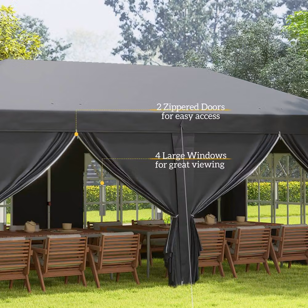 Outsunny Black Pop-Up Gazebo with Windows and Steel Frame, W: 585 cm, D: 300 cm, H: 205 cm – 7