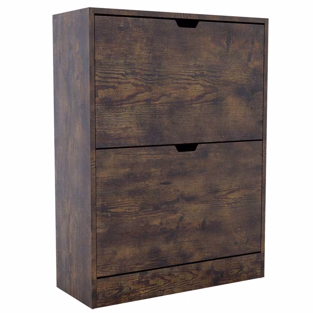 HD Designs Vida Designs Modern 2 Drawer Brown Wood Shoe Cabinet with Tilting Compartments – 2
