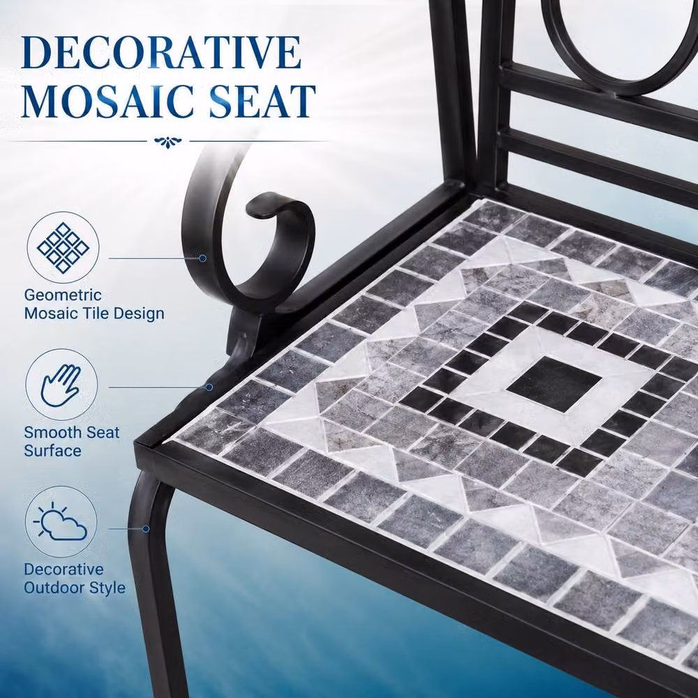 Shatchi Medina Mosaic 2 Seater Garden Bench in Multicolour Metal and Ceramic Tile, W: 112 cm, H: 96 cm, D: 47 cm – 5