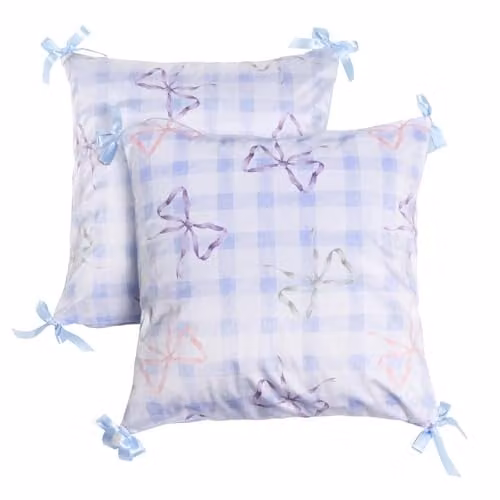 OHS Bow Print Matte Velvet Cushion Covers, Set of 2, Blue, W/D/H: 45 x 45 x 45 cm – 1
