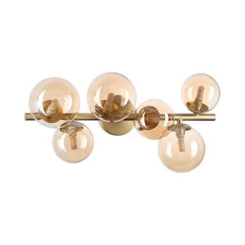 Ideal Lux Perlage 6 Light Globe Ceiling Light in Brass with Amber Glass Shades