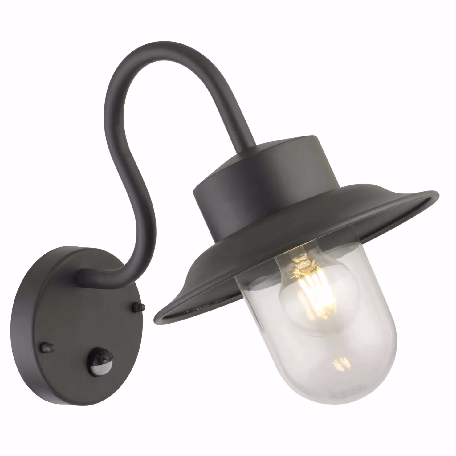 First Choice Lighting Montford Set of 2 Black Motion Sensor Outdoor Wall Lights with Timer and E27 LED Compatibility, H: 36.5 cm, W: 23.0 cm, D: 13.0 cm – 2