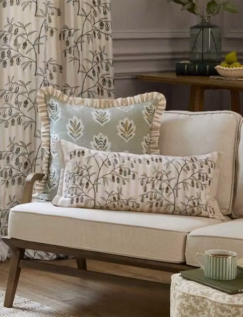 Sanderson Chinese Lanterns Embroidered Rectangular Cushion in Beige and Multicolour