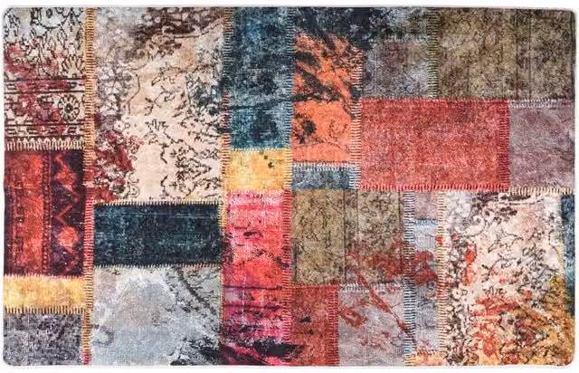 Berkfield Home Washable Patchwork Boho Round Anti Slip Rug in Multicolour, Diameter: 100 cm