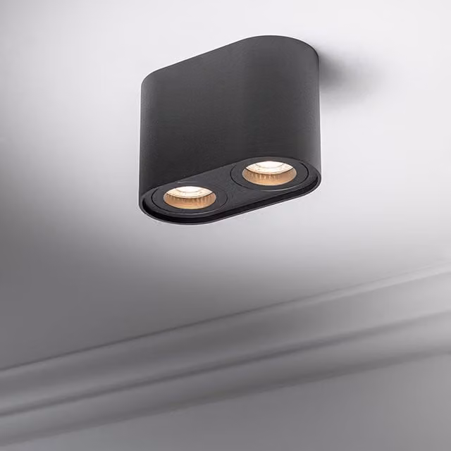 CGC Lighting Sansa Twin Round Cylinder Ceiling Spotlight in Black