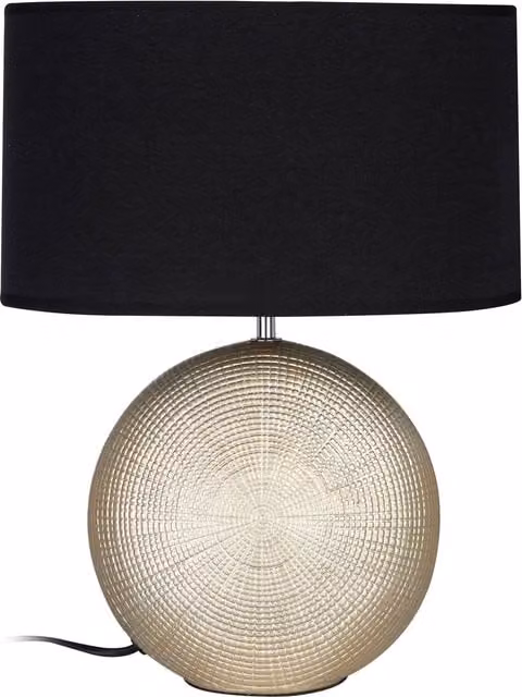 Interiors by Premier Orsina Table Lamp with Frosted Glass Wave Pattern Base and Soft White Shade in Gold and Black – 1