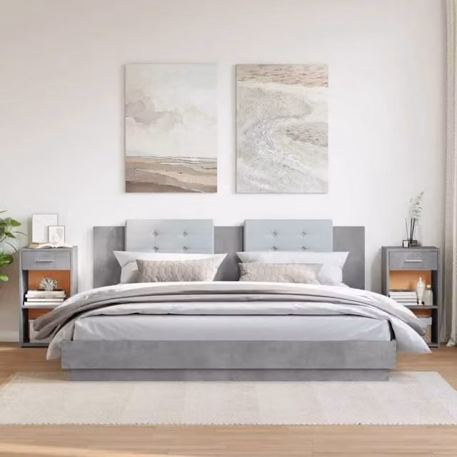 Berkfield Home Elegant Bedside Cabinets, 2 Piece, Concrete Grey, W/D/H: 35 x 34 x 65 cm