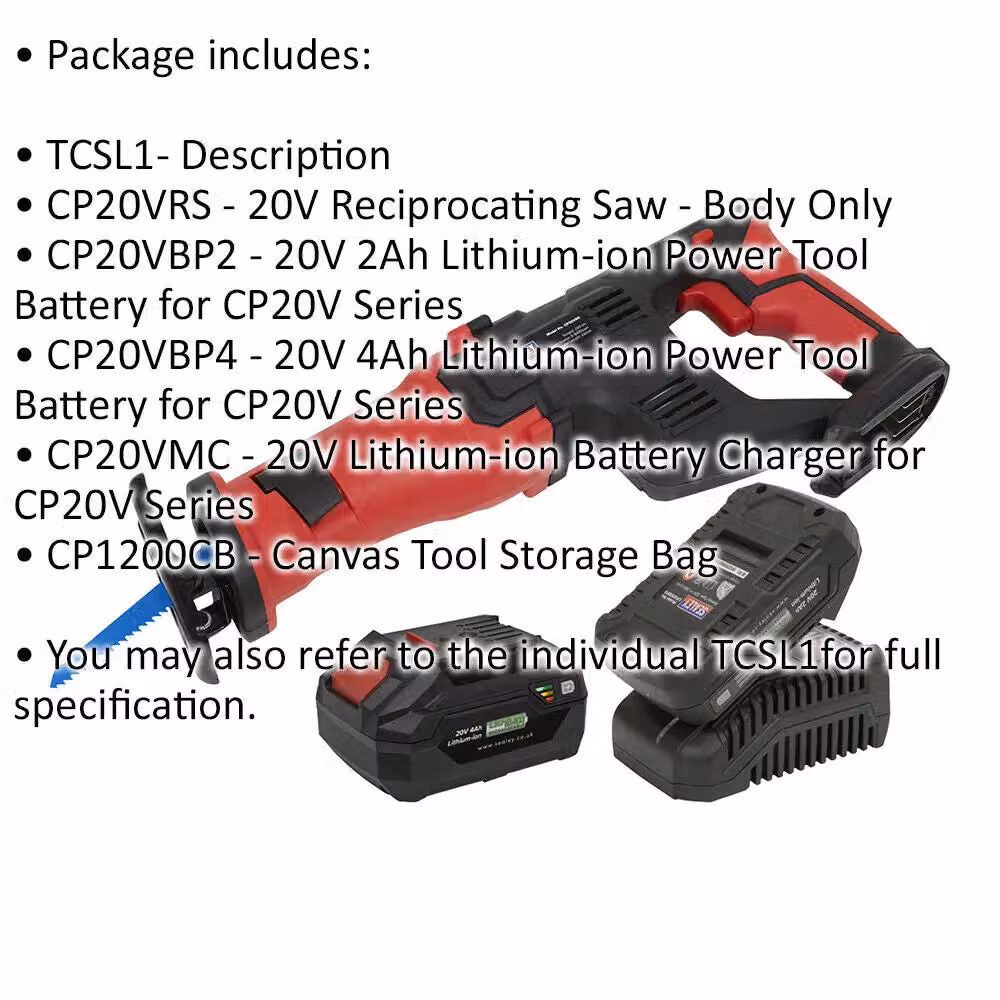Loops CP20V 20 V Cordless Reciprocating Saw Kit in Red and Multicolour with 2 Rechargeable Batteries, Battery Charger and Canvas Bag – 2