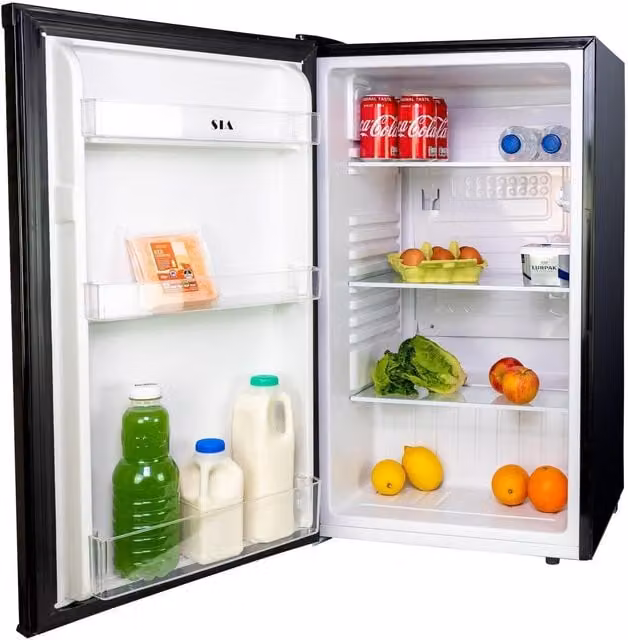 SIA LFS01BL Black Freestanding Under Counter Larder Fridge with 91L Capacity, W: 48 cm, D: 48 cm, H: 86 cm