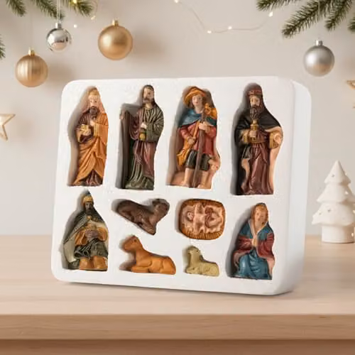 Shatchi Handmade Nativity Scene Wooden Stable Figurine, Multicolour Christmas Decoration – 2