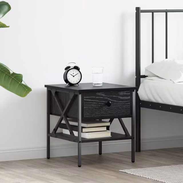Berkfield Home Black Oak Bedside Table W/D/H: 40 x 42 x 45 cm