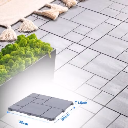 Nicoman Pack of 10 Cosmopolitan Interlocking Mosaic Decking Tiles, Grey, 30 x 30 cm – 3