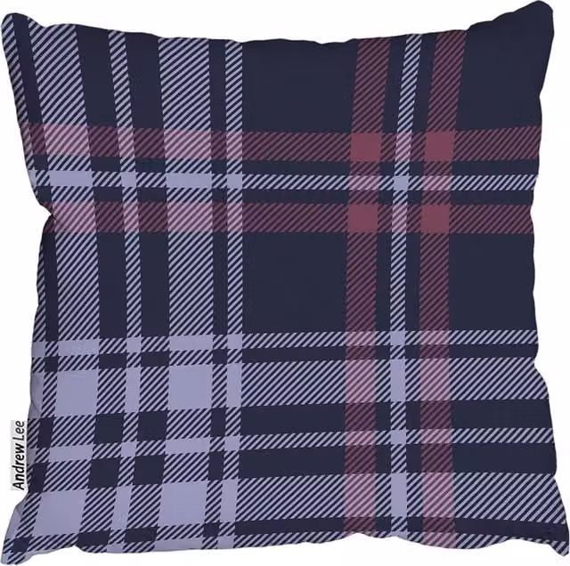 Andrew Lee Blue Tartan Plaid Square Cushion, W: 60 cm, H: 60 cm, D: 60 cm