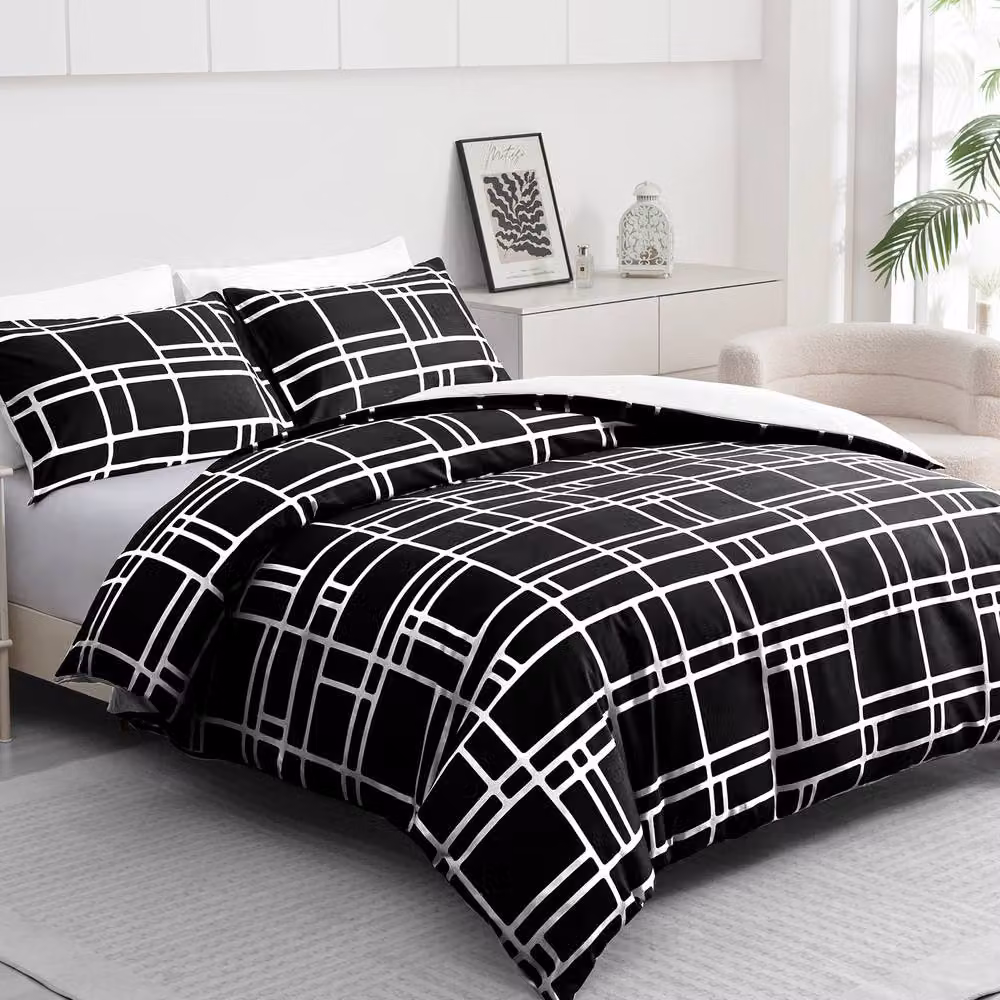 Pamposh Reversible Microfibre Duvet Cover Set in Black, Single Size (90 x 190 cm) – 3