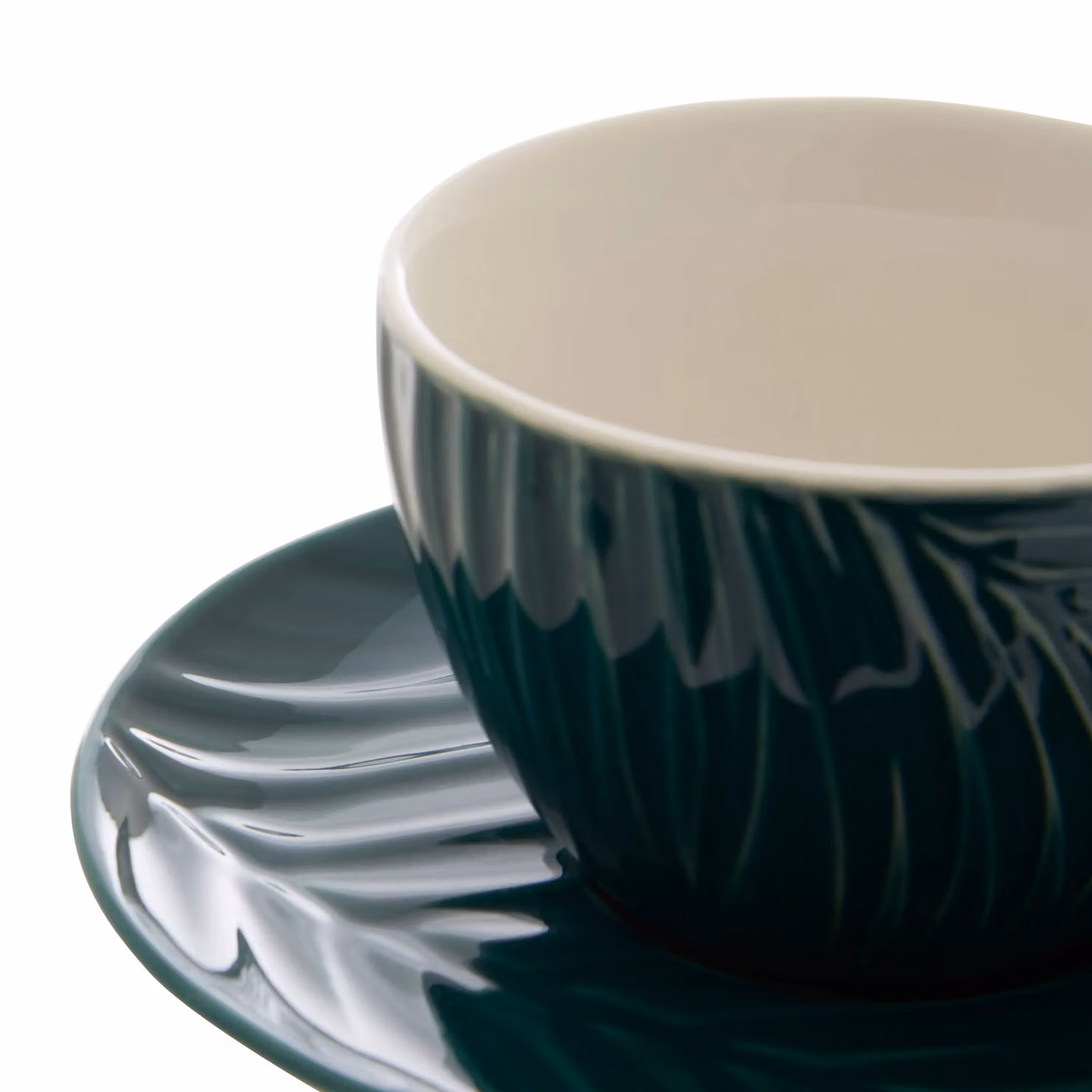 Orsina Green Porcelain Espresso Cup and Saucer Set with Floral Detailing – 3