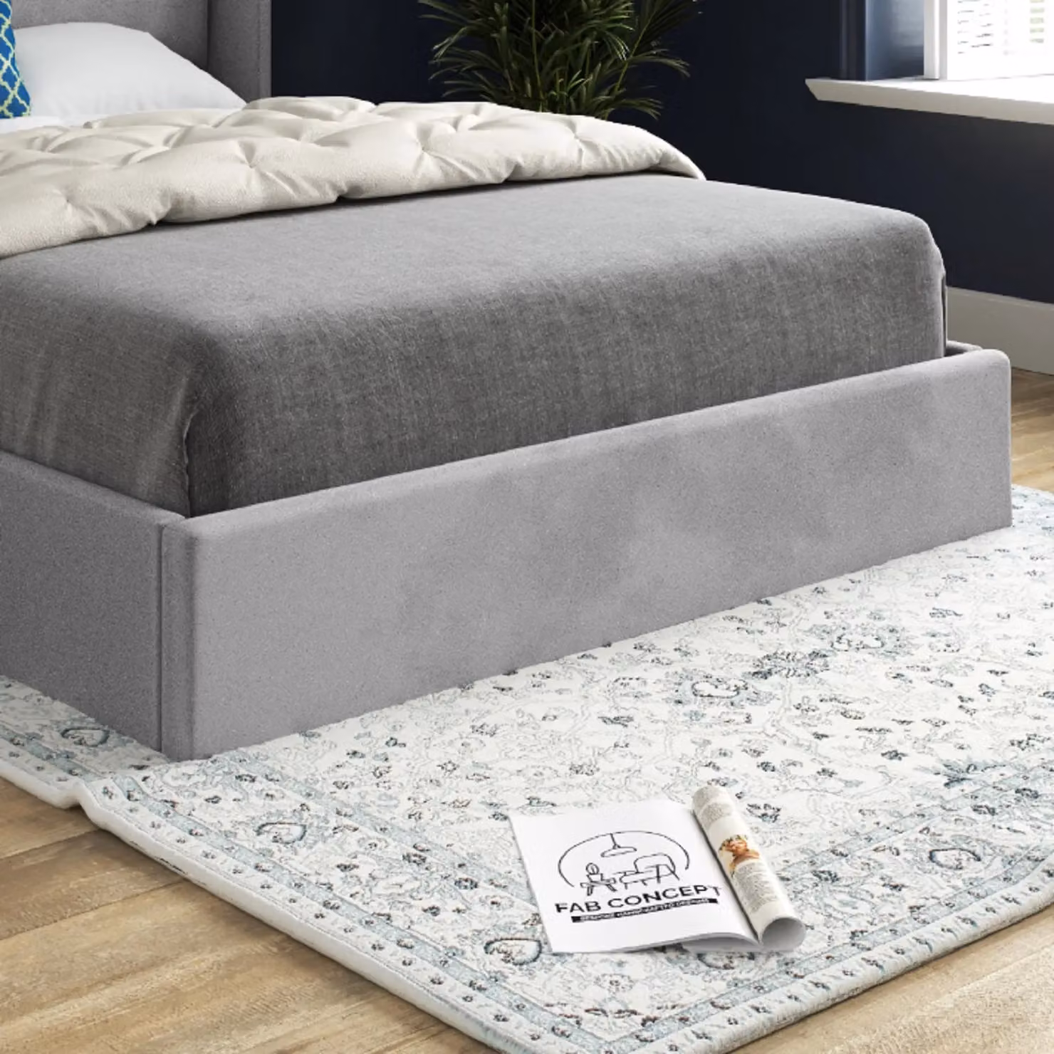KDMD Nuno Straight Winged Upholstered Soft Velvet Bed Frame in Grey, W/D/H: 90 x 200 x 137 cm – 3