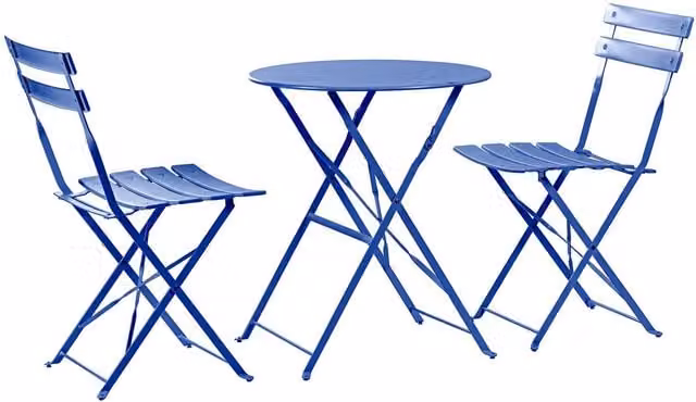 Harbour Housewares Modern 3-Seater Round Garden Bistro Dining Set in Blue Powder Coated Steel