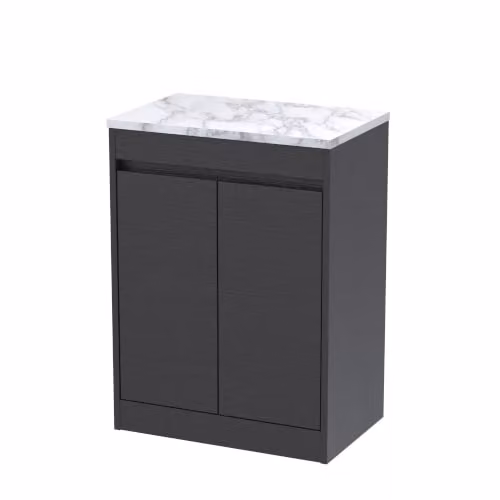 Balterley Modern 2 Door Handleless Bathroom Vanity Unit with Worktop and LED Lighting, Grey, W/D/H: 62 x 39.5 x 83.5 cm – 3