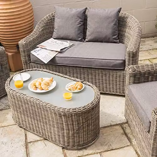 Rowlinsons Bunbury 4-Seater Rattan Garden Furniture Set in Brown with Powder Coated Aluminium Frame, W/D/H: 138 x 80 x 80 cm – 4