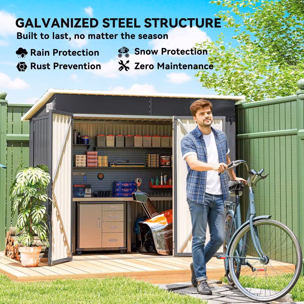Outsunny Grey Galvanised Steel Pent Garden Storage Shed with Double Doors and Side Vents W/D/H: 234 x 132 x 185 cm – 9