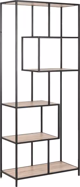Furniture To Go Seaford Tall Black Metal Bookcase with 5 Sonoma Oak Shelves in Oak and Black