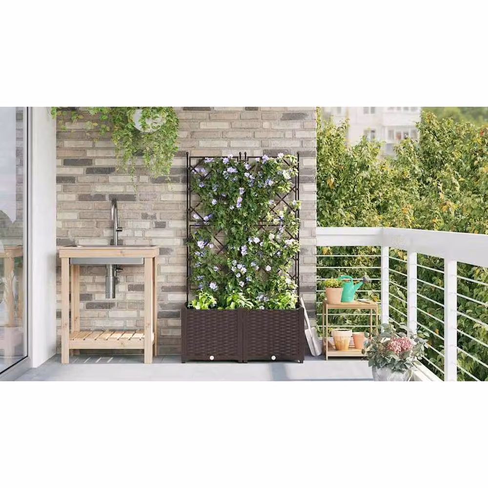 Berkfield Home Garden Planter with Trellis, 2 Pieces, Brown, W: 80 cm, D: 40 cm, H: 143 cm – 3