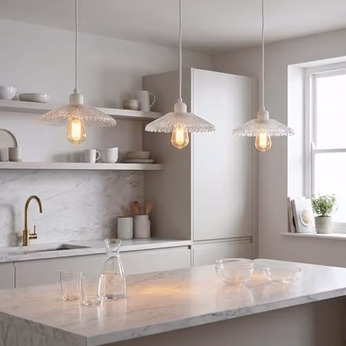 Happy Homewares Transparent Textured Glass Pendant Light Shade with Dome Shape, W: 27 cm, H: 6 cm – 2