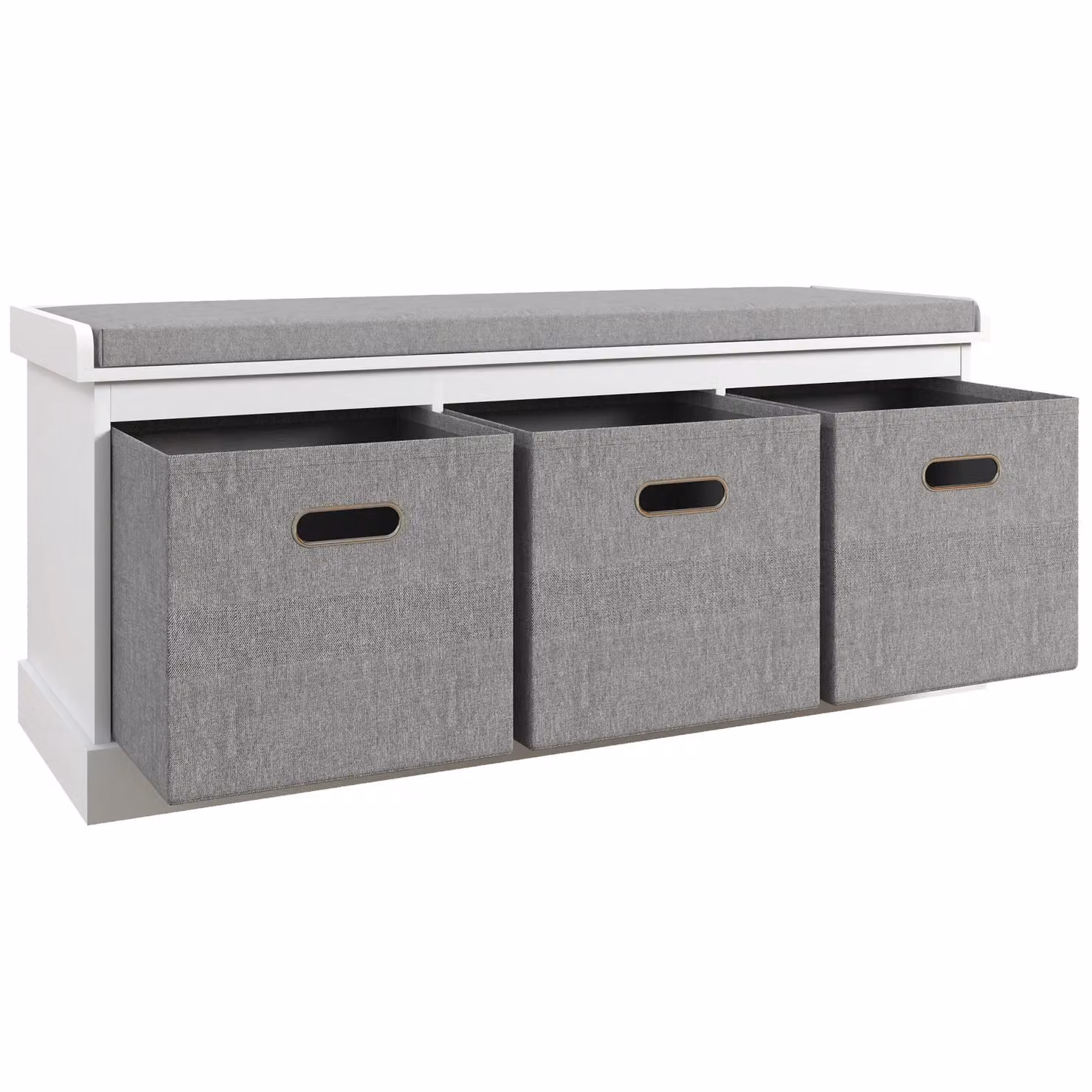 HOMCOM White Shoe Storage Bench with Seat Cushion and 3 Fabric Baskets – 2
