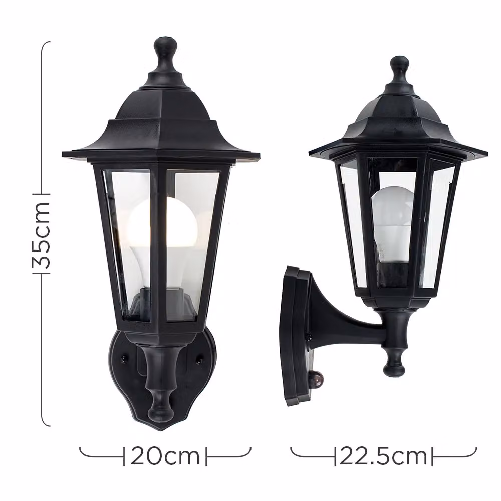 ValueLights Mayfair Set of 2 Black Traditional Style Outdoor Security PIR Motion Sensor Wall Lanterns IP44 – 4