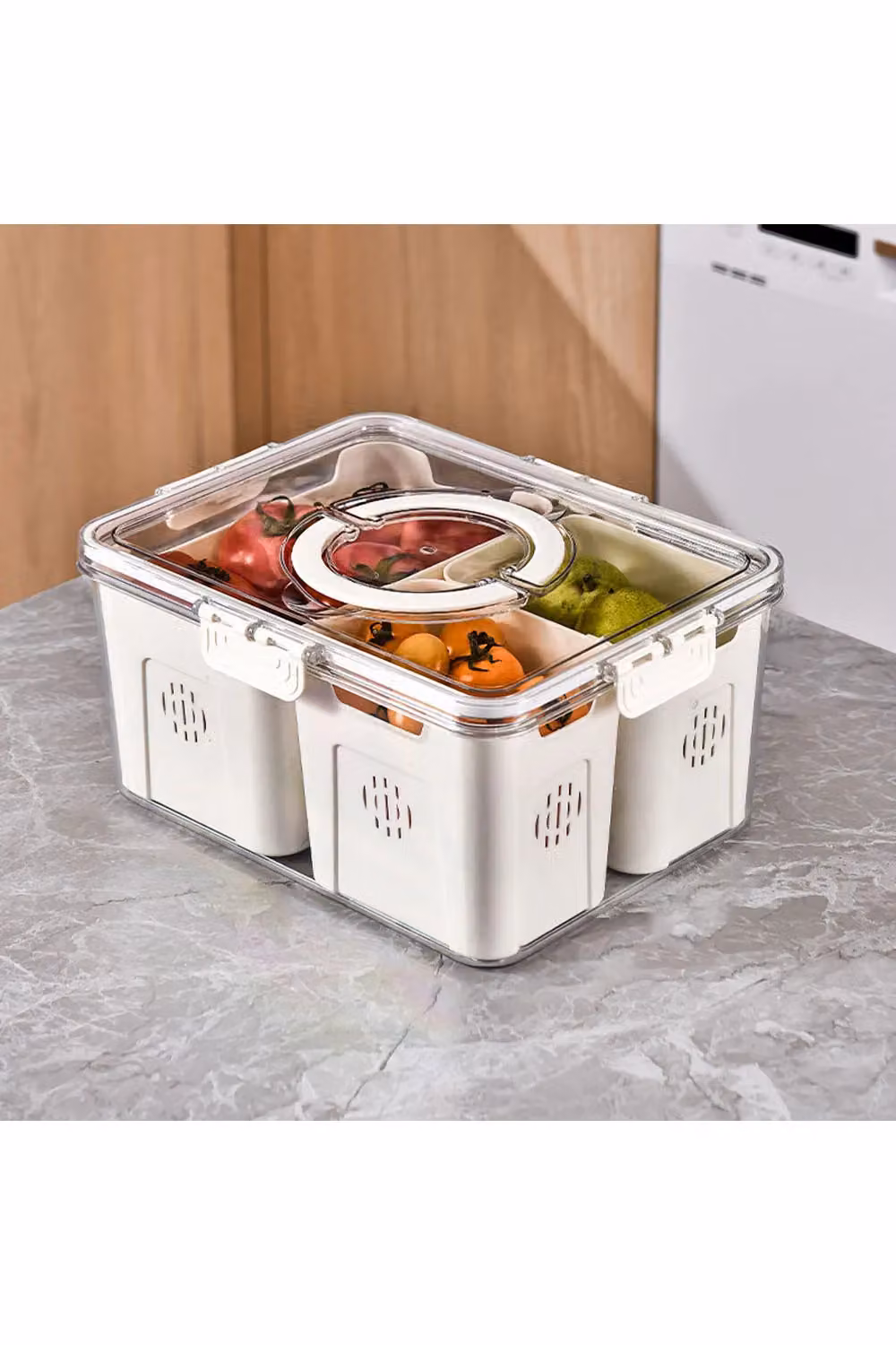 Living and Home 3-Compartment Detachable Fridge Storage Container with Snap Lid and Handles, White – 2