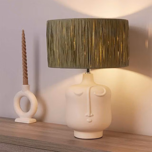 Lighting Collection Face Ceramic Table Lamp in White