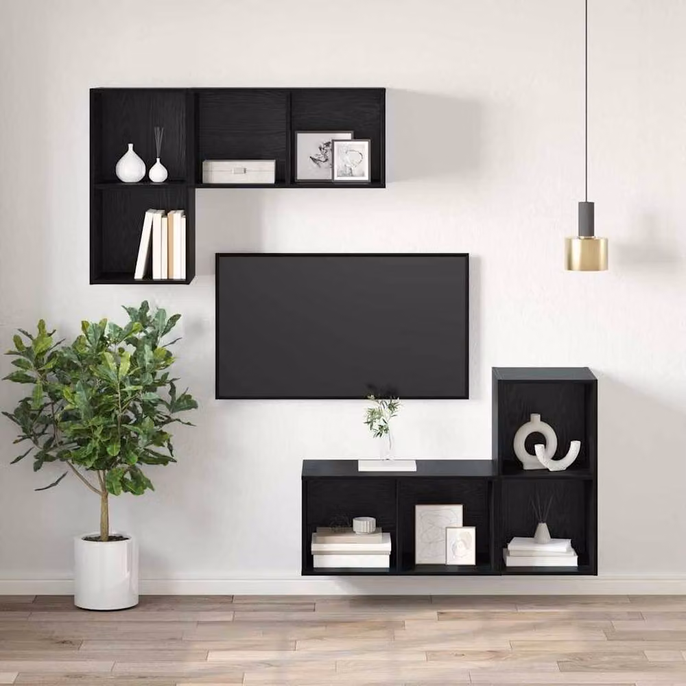 Berkfield Home Wall-Mounted TV Cabinet in Black Oak, W/D/H: 37 x 37 x 72 cm – 6