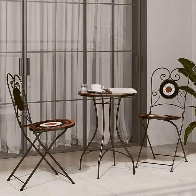 Berkfield Home Beautiful Bistro Chairs, Set of 2, Terracotta and White Ceramic and Metal, Foldable Garden Chairs – 1