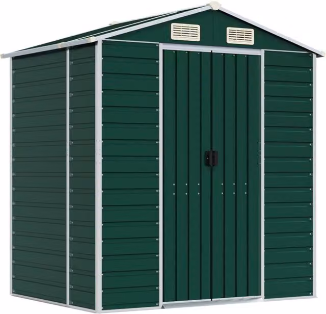 Berkfield Home Green Pent Garden Shed in Galvanised Steel, W/D/H: 191 x 130 x 198 cm – 1