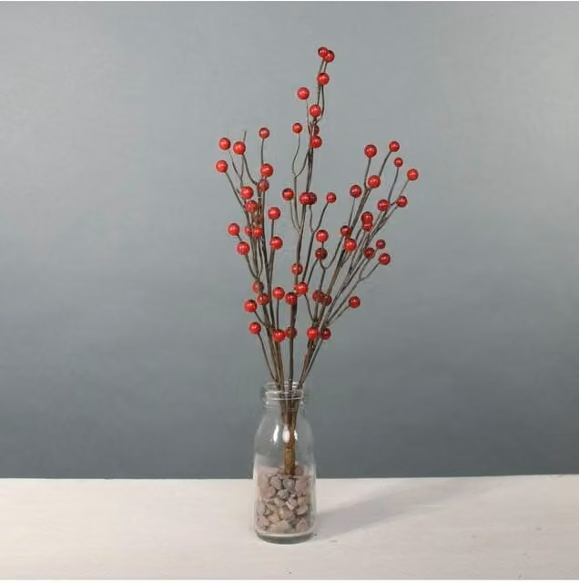 KDMD Red Berry Bunch Artificial Exterior Flowers
