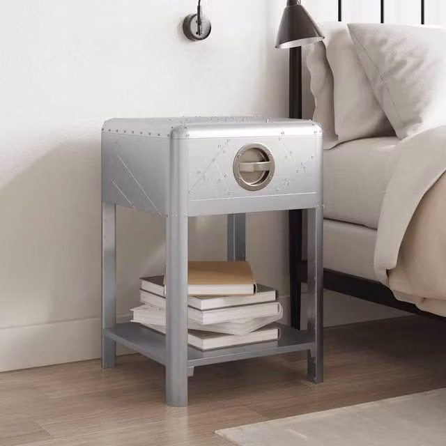 Berkfield Home Aviator End Table with 1 Drawer in Silver Vintage Aircraft Style – 1