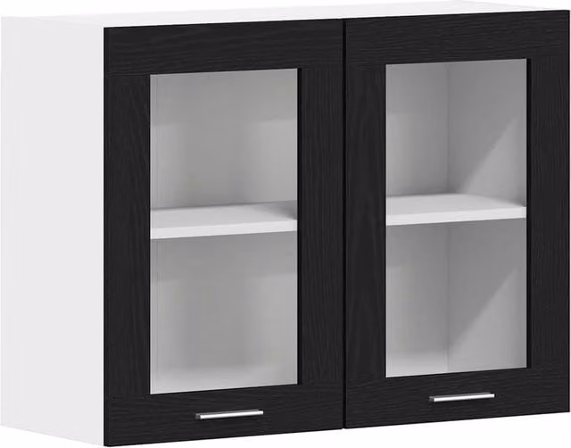 Berkfield Home Black Oak Hanging Glass Cabinet with Glass Doors, W/D/H: 80 x 31 x 60 cm