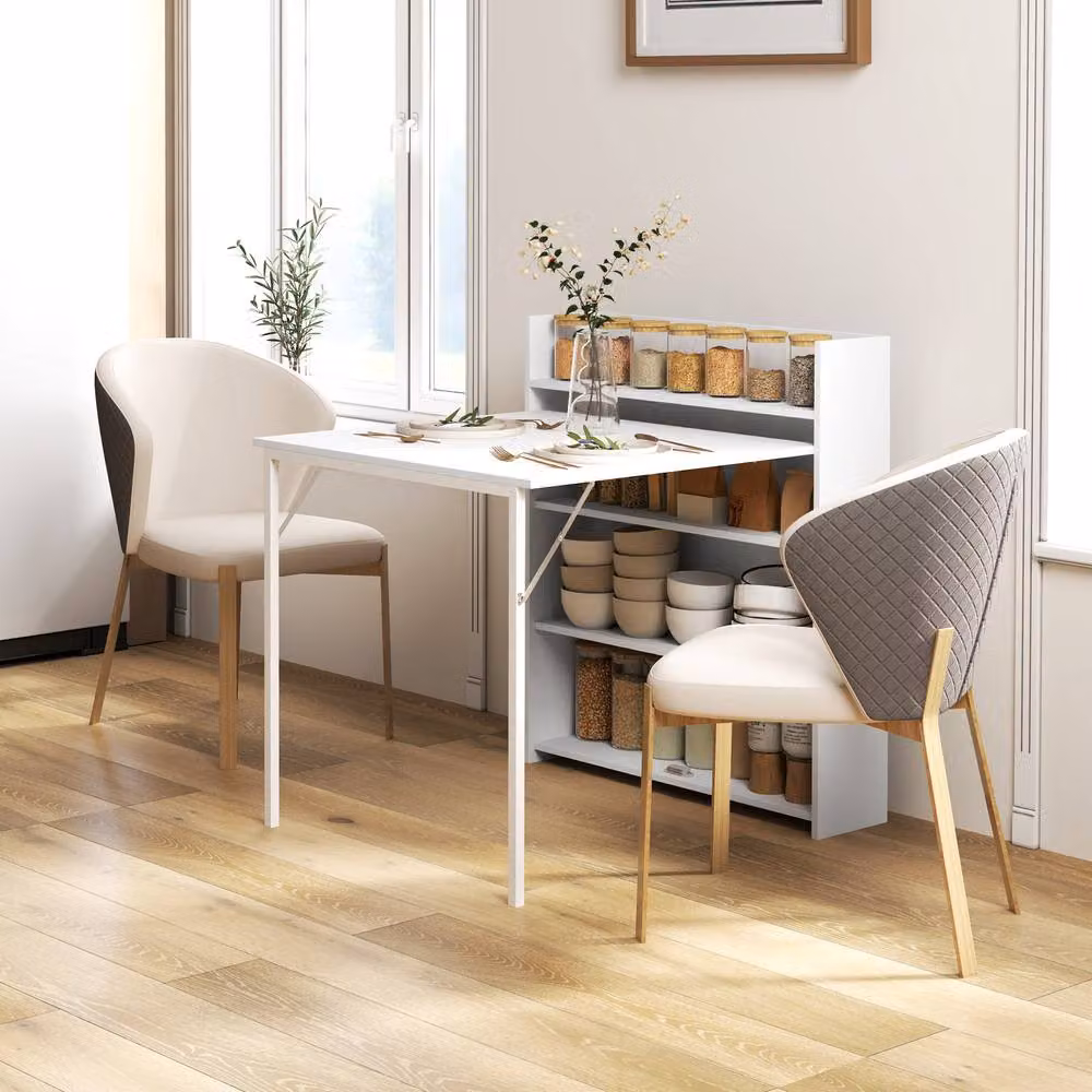 STILVORA Modern Folding Dining Table with Butterfly Leaf and White Metal Frame – 3
