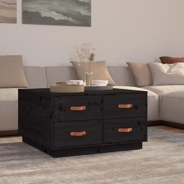 Berkfield Home Black Rustic Square Coffee Table in Solid Pine, W/D/H: 80 x 80 x 45 cm – 1