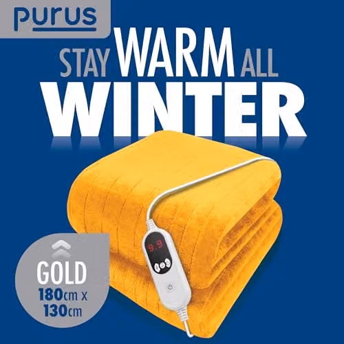 Purus Deluxe Gold XL Electric Heated Throw Blanket with Soft Fleece and Timer Settings – 7