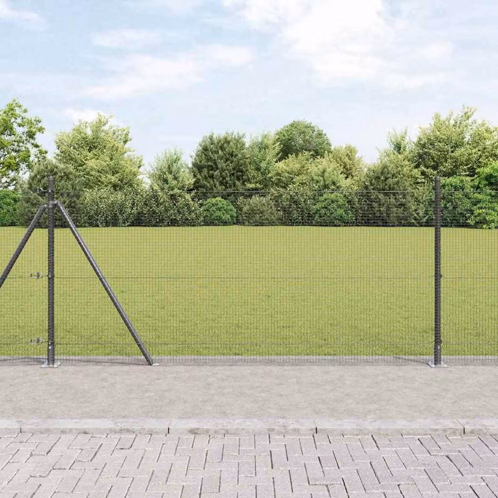 Berkfield Home Grey Powder-Coated Steel Welded Wire Fence with 13 Flanged Posts, 0.8 x 50 m – 2