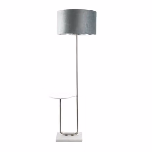 ValueLights Tavel Brushed Chrome Metal Floor Lamp with Grey Fabric Shade and Warm White Bulb – 1