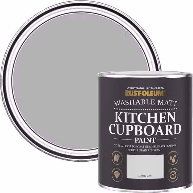 Rust-Oleum Water Based Kitchen Cupboard Paint in Matt Finish, Grey, 750ml – 1
