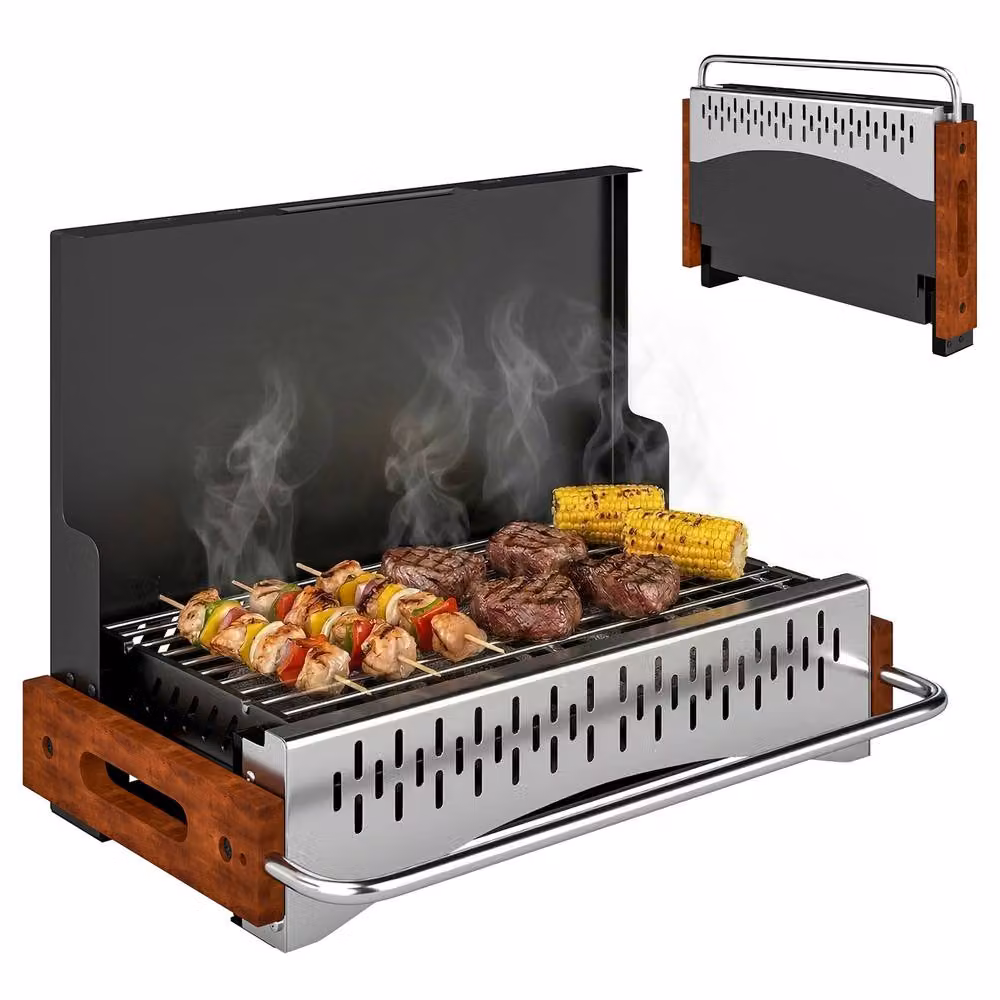OUTSUNNY Black Folding Charcoal Tabletop BBQ Grill for Camping – 2